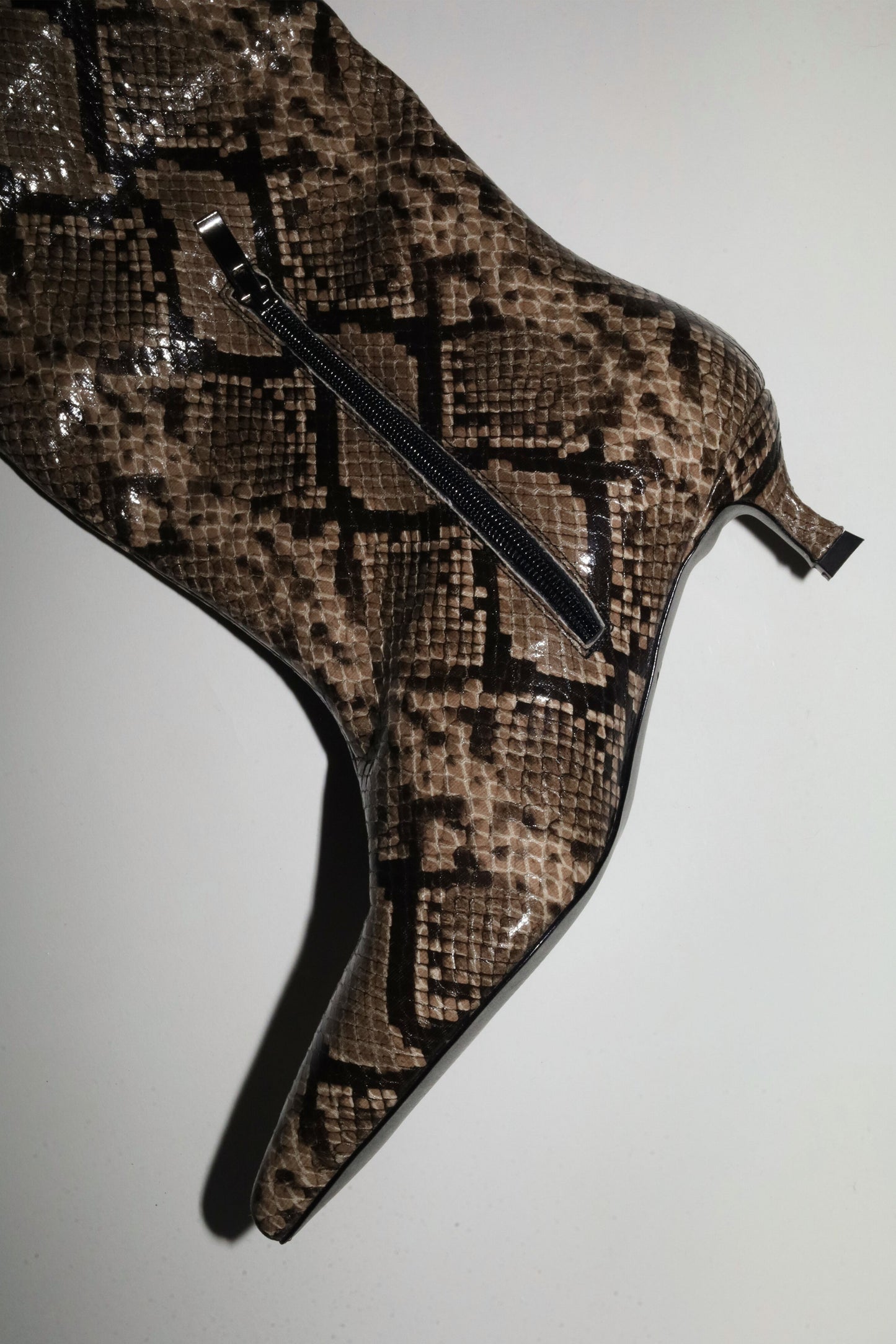 Tamara Beige Snake Vegan Leather Boots 50 mm