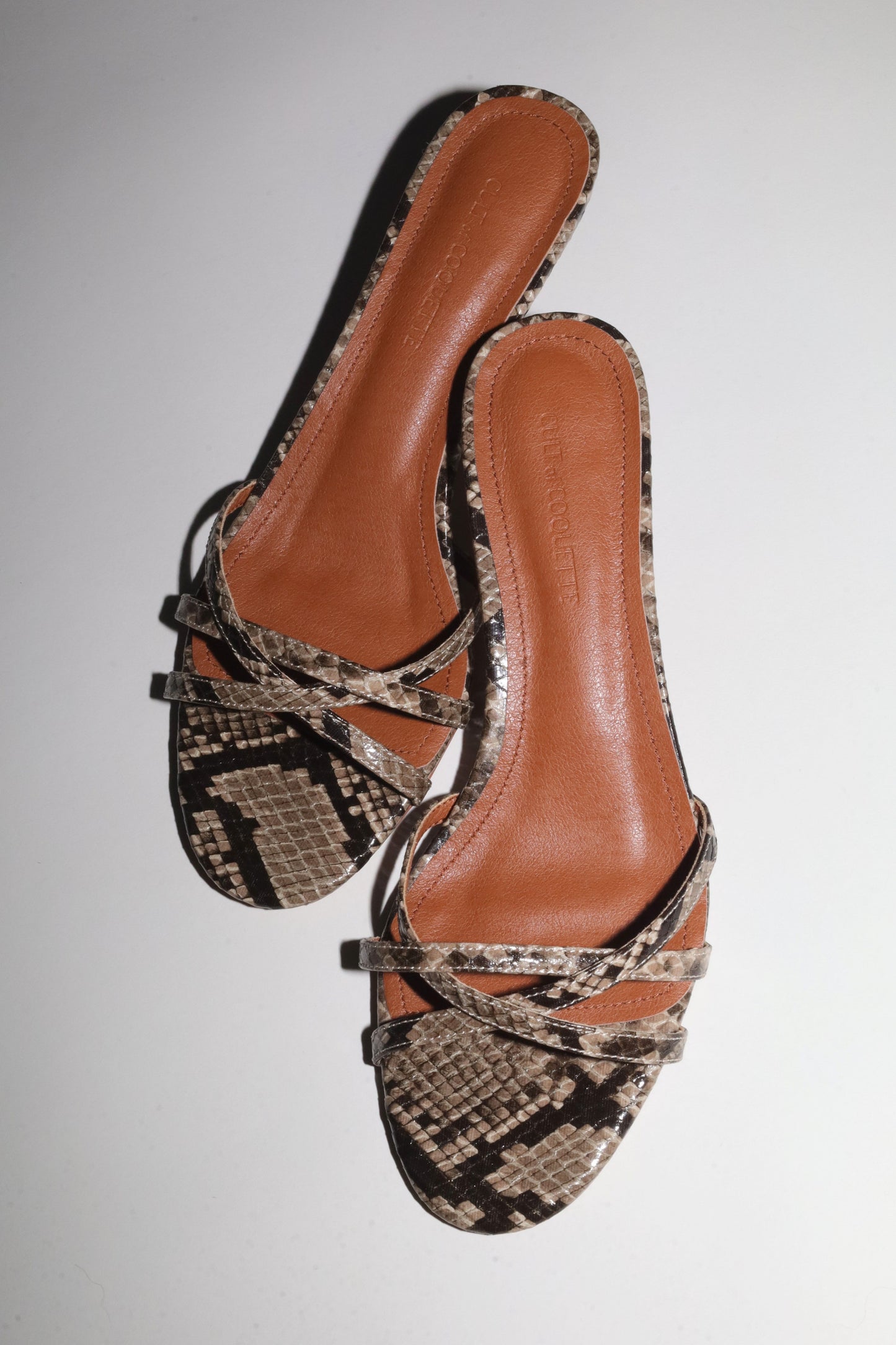 Romy Beige Snake Strappy Kitten Mules 40 mm
