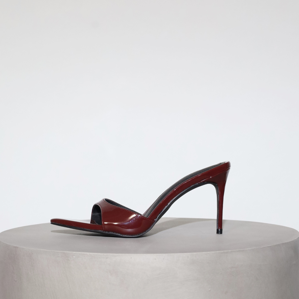 Gia Wine Patent Leather Vegan Mules 80 mm (Elongated Toe)