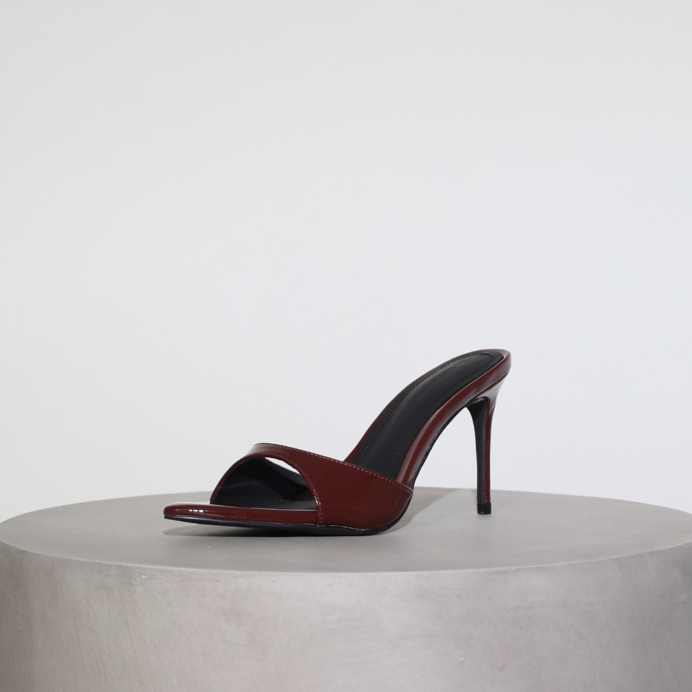 Gia Wine Patent Leather Vegan Mules 80 mm (Elongated Toe)