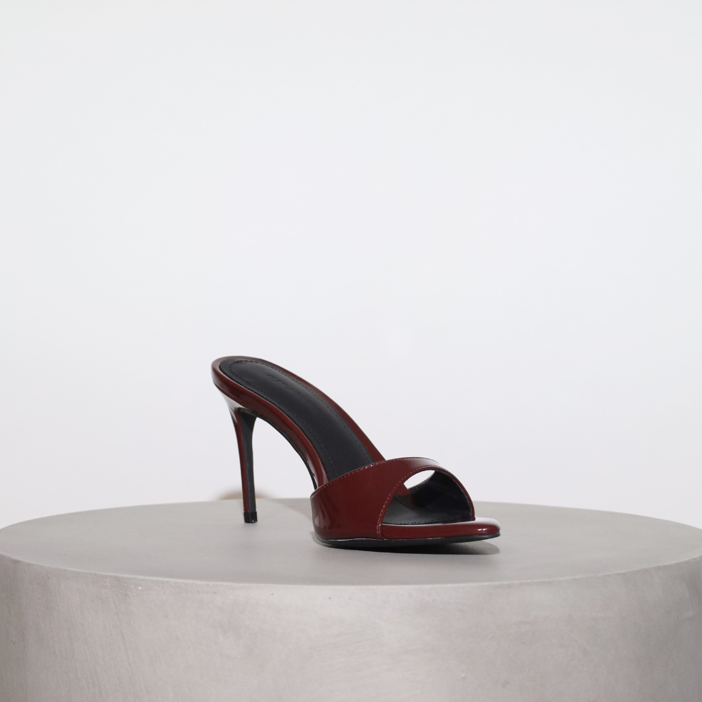 Gia Wine Patent Leather Vegan Mules 80 mm (Elongated Toe)