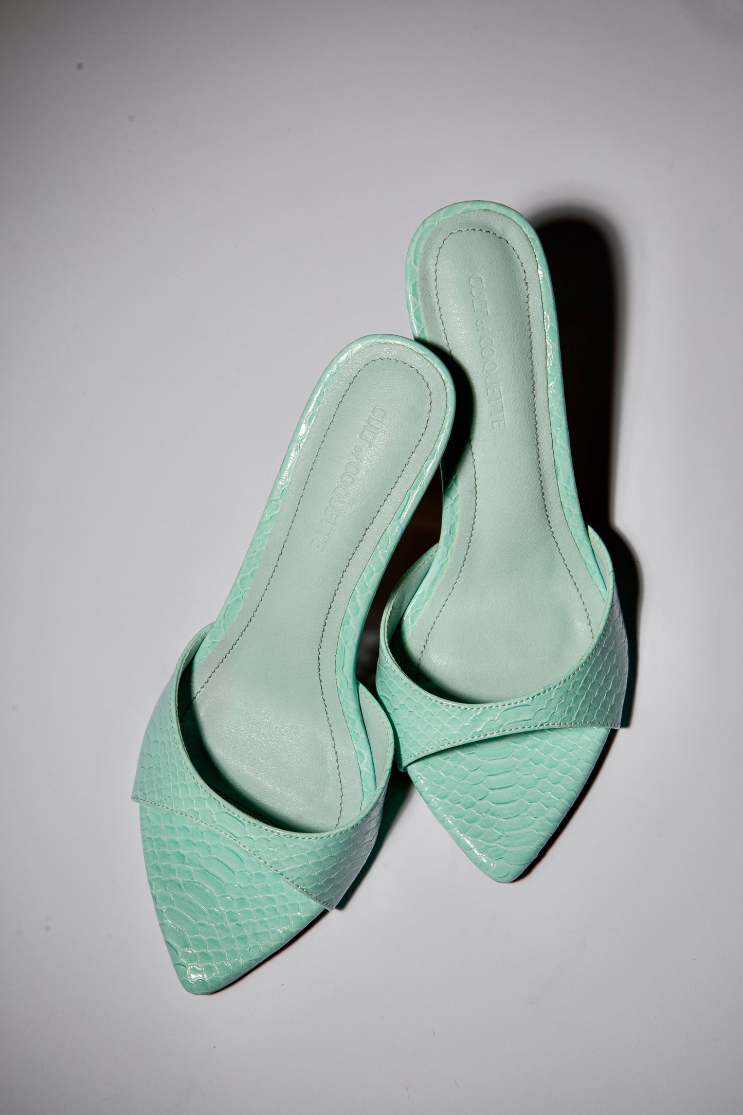 Gia Seafoam Reptile Vegan Mules 80 mm