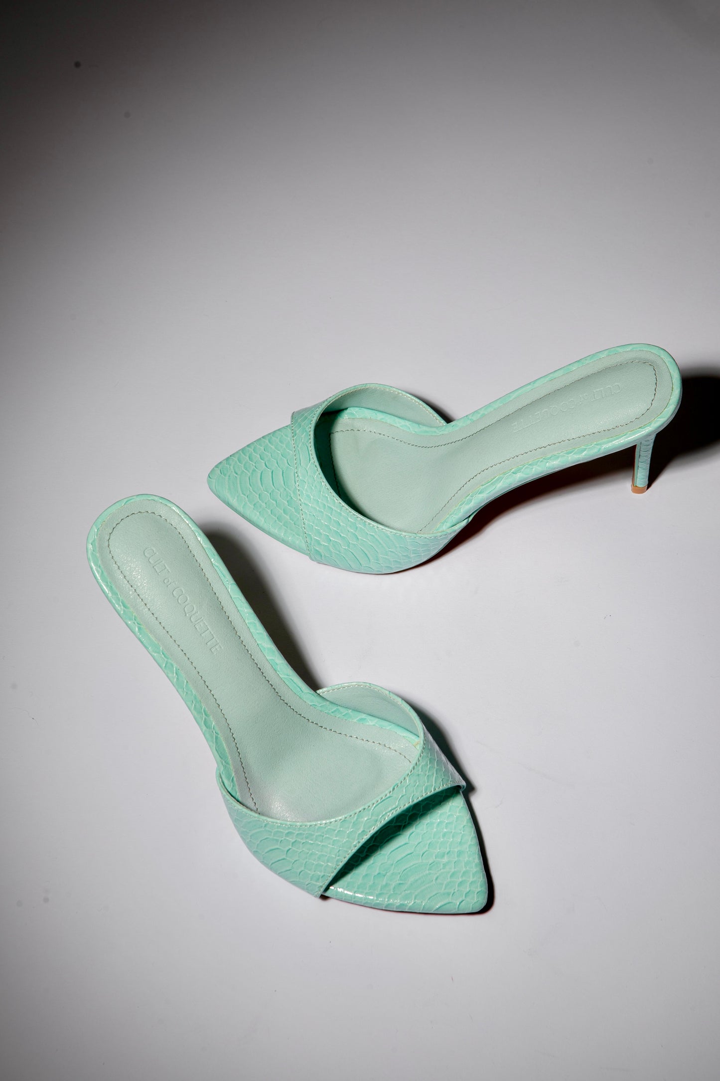 Gia Seafoam Reptile Vegan Mules 80 mm