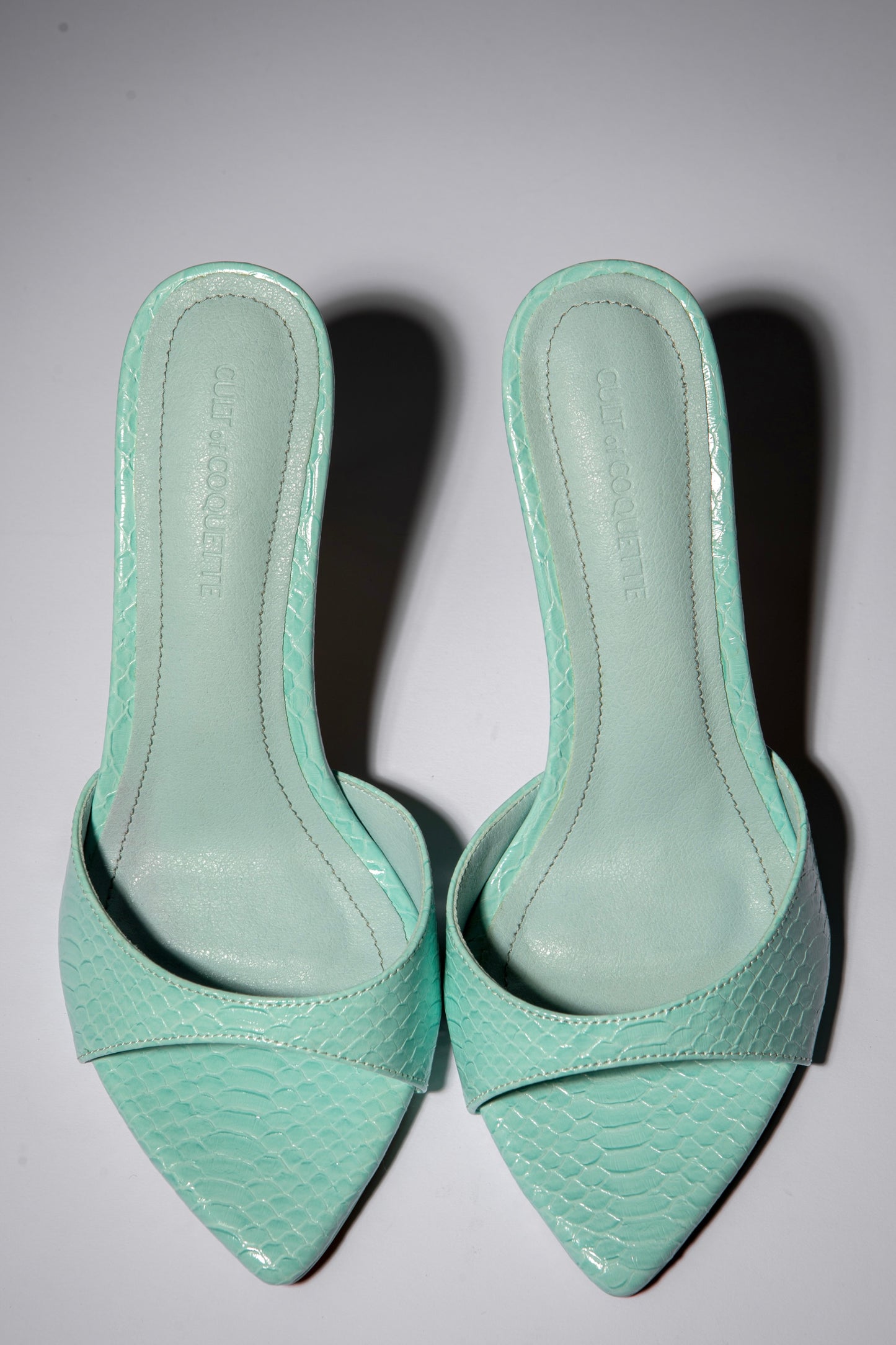 Gia Seafoam Reptile Vegan Mules 80 mm