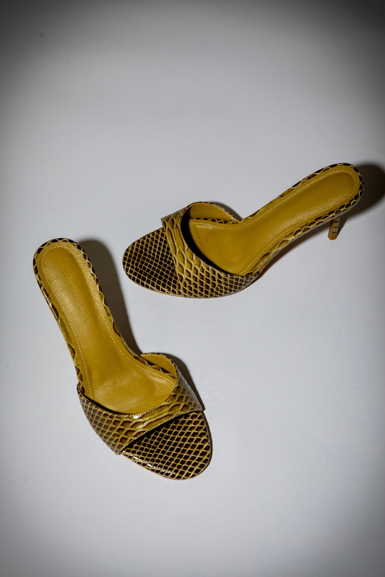 Nour Olive Snake Mules