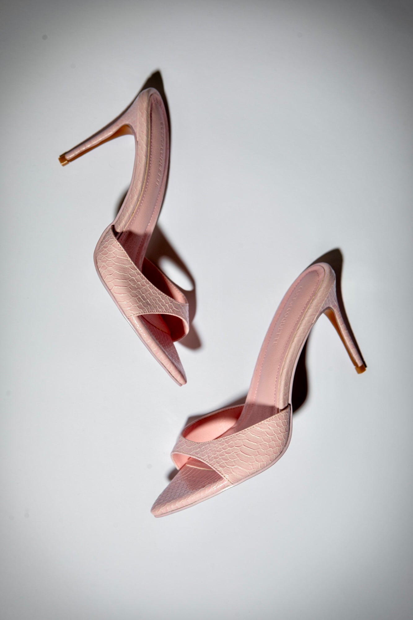 Gia Powder Pink Reptile Vegan Mules 80 mm