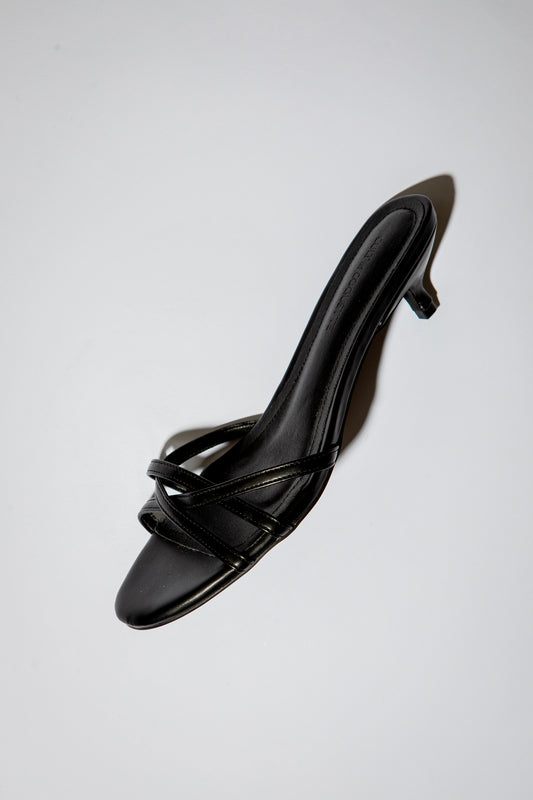 Romy Black Strappy Kitten Mules 40 mm