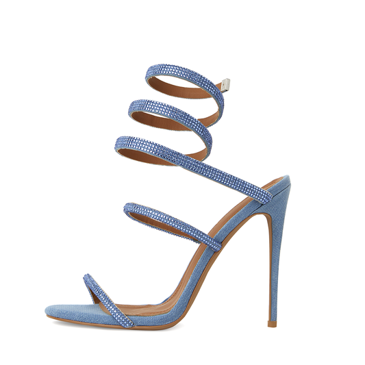 Aphrodite Blue Denim Wrap Open Toe Heels