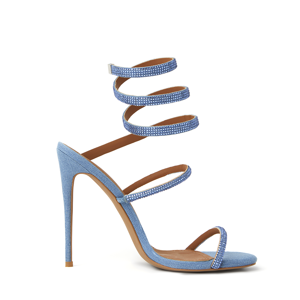 Aphrodite Blue Denim Wrap Open Toe Heels