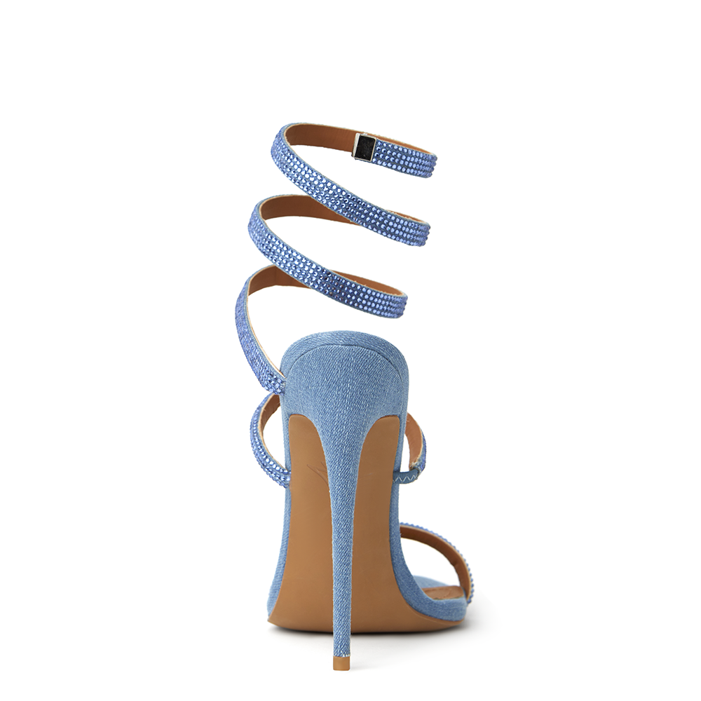 Aphrodite Blue Denim Wrap Open Toe Heels