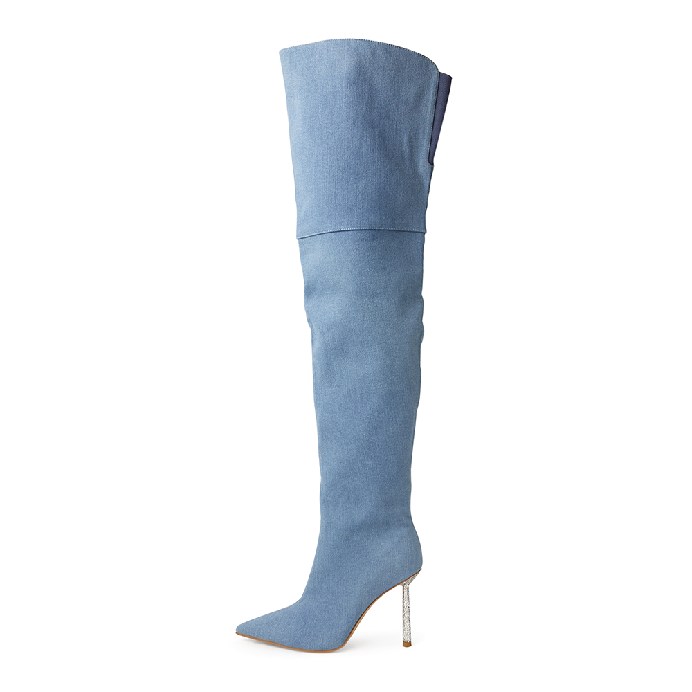 Giselle Denim Crystal Heel Boots