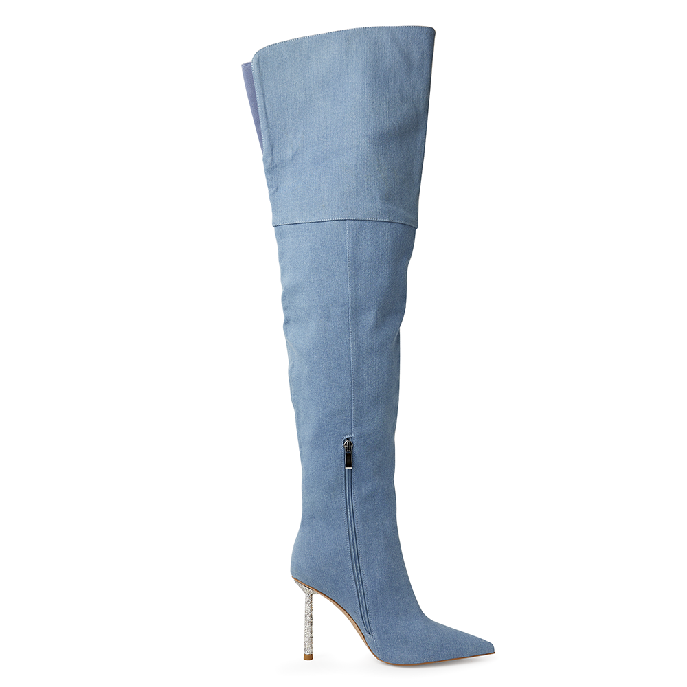 Giselle Denim Crystal Heel Boots