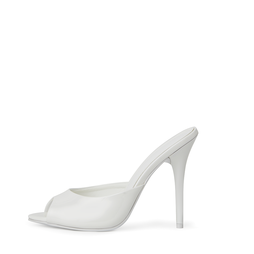 Ford White Patent Vegan Leather Open Toe Mules