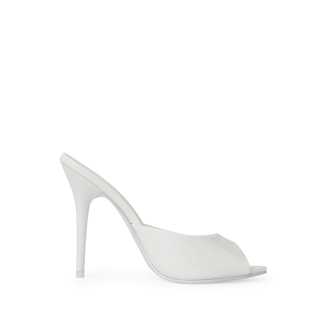 Ford White Patent Vegan Leather Open Toe Mules