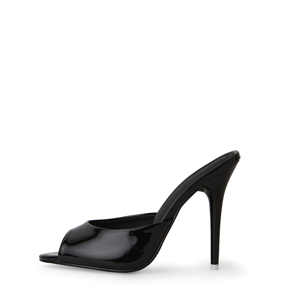 Ford Black Patent Vegan Leather Open Toe Mules