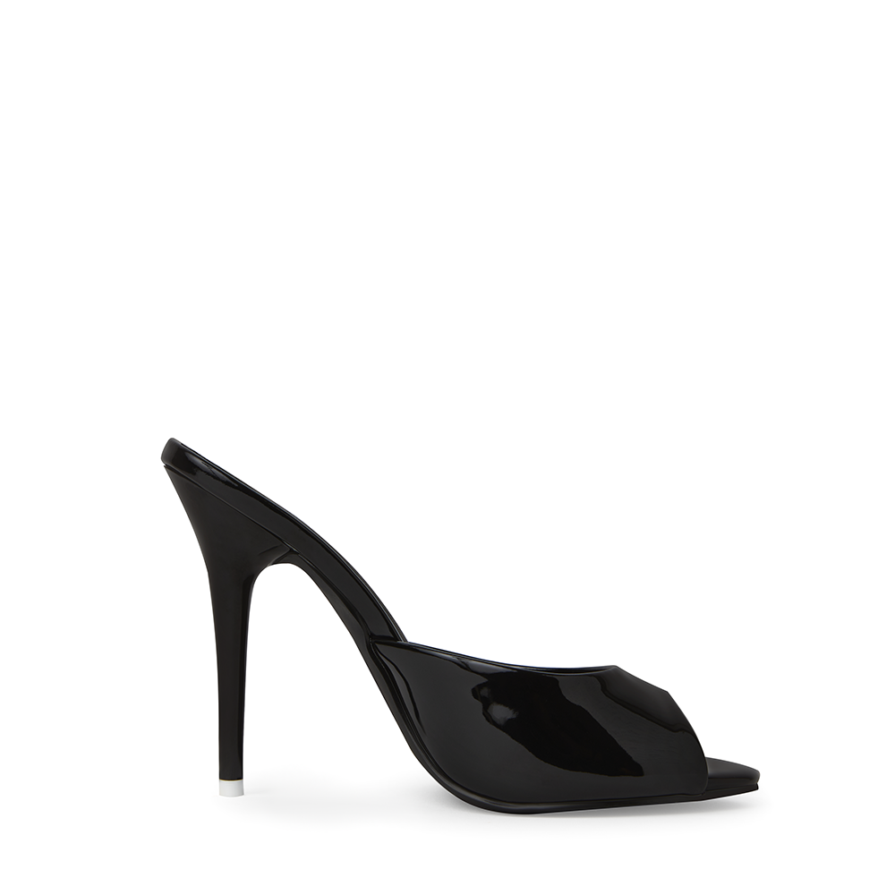 Ford Black Patent Vegan Leather Open Toe Mules
