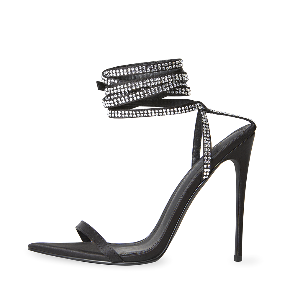 Black Strappy Crystal Embellished Heels