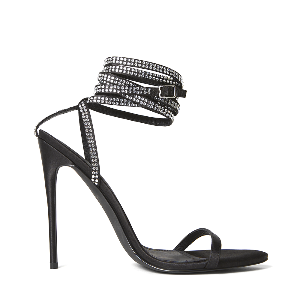 Rosie Black Satin Crystal Heels