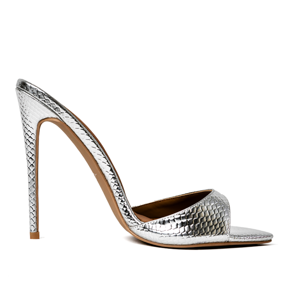 Gia Silver Reptile Vegan Mules 120 mm