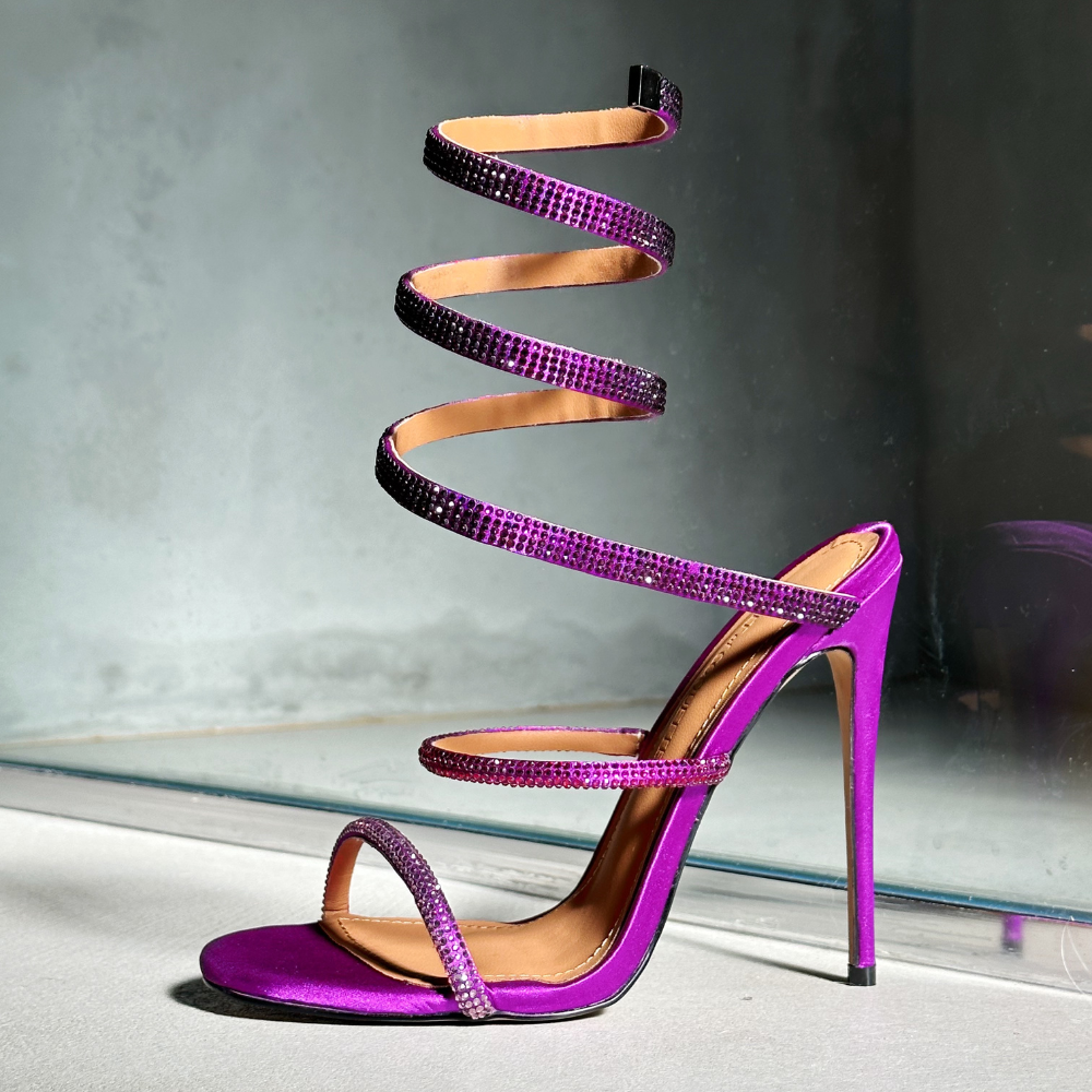 Aphrodite Purple Wrap Open Toe Heels