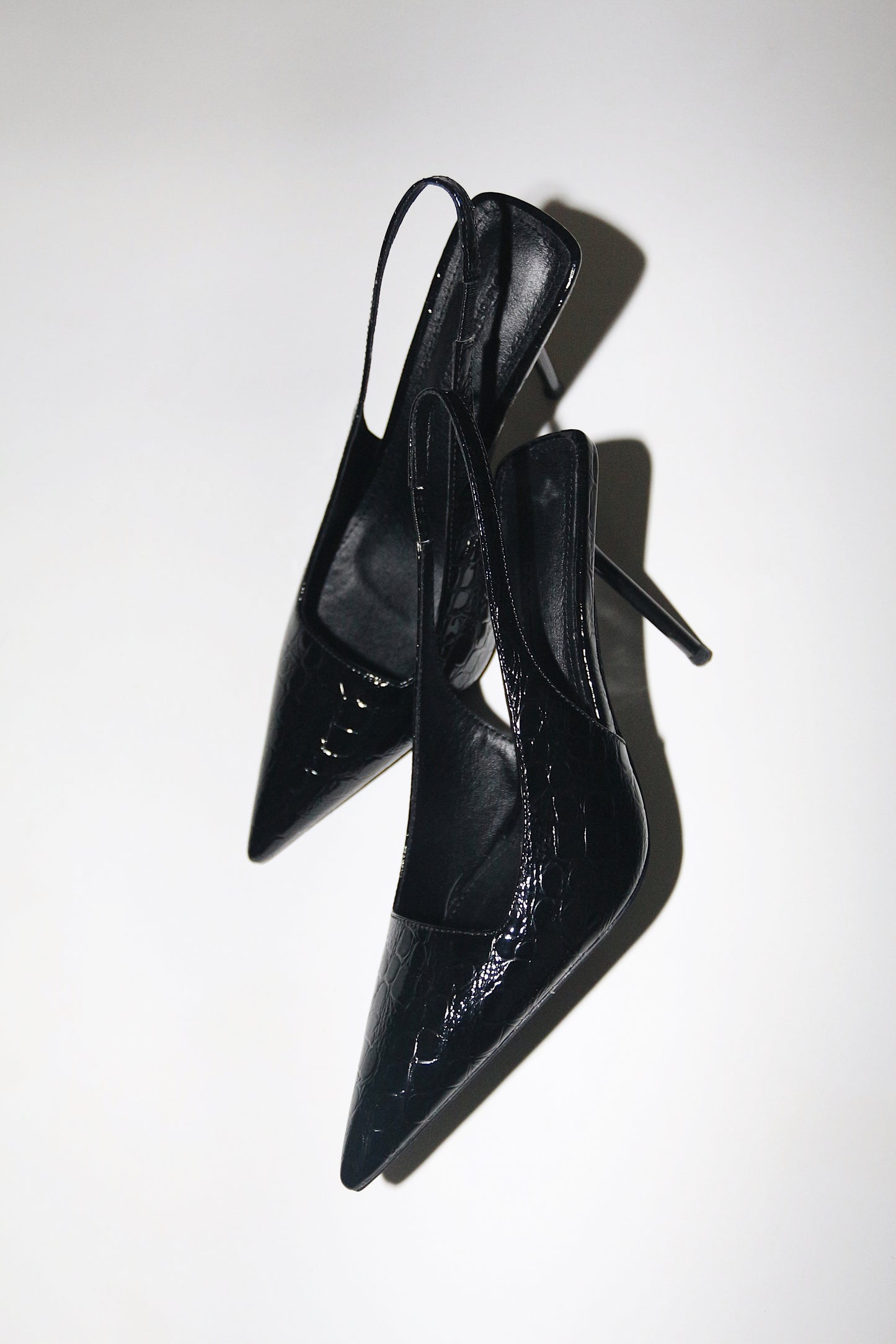 Elsa Slingback Pump Black Croc Patent 100 mm