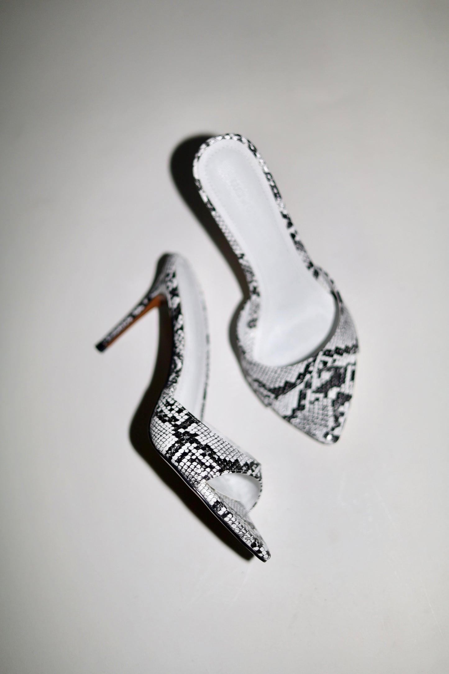 Gia Black & White Snake Mules 80 mm