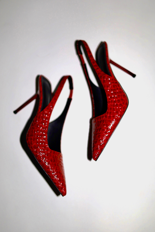 Elsa Slingback Pump Red Croc Patent 100 mm