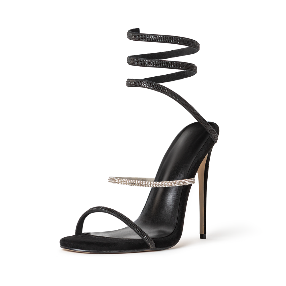 Aphrodite Black Wrap Open Toe Heels