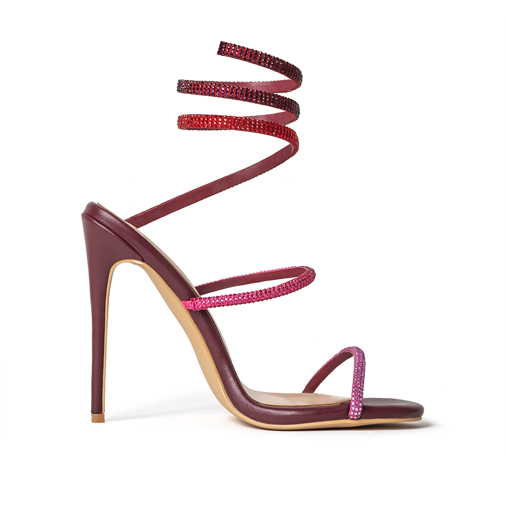 Aphrodite Red & Pink Wrap Open Toe Heels