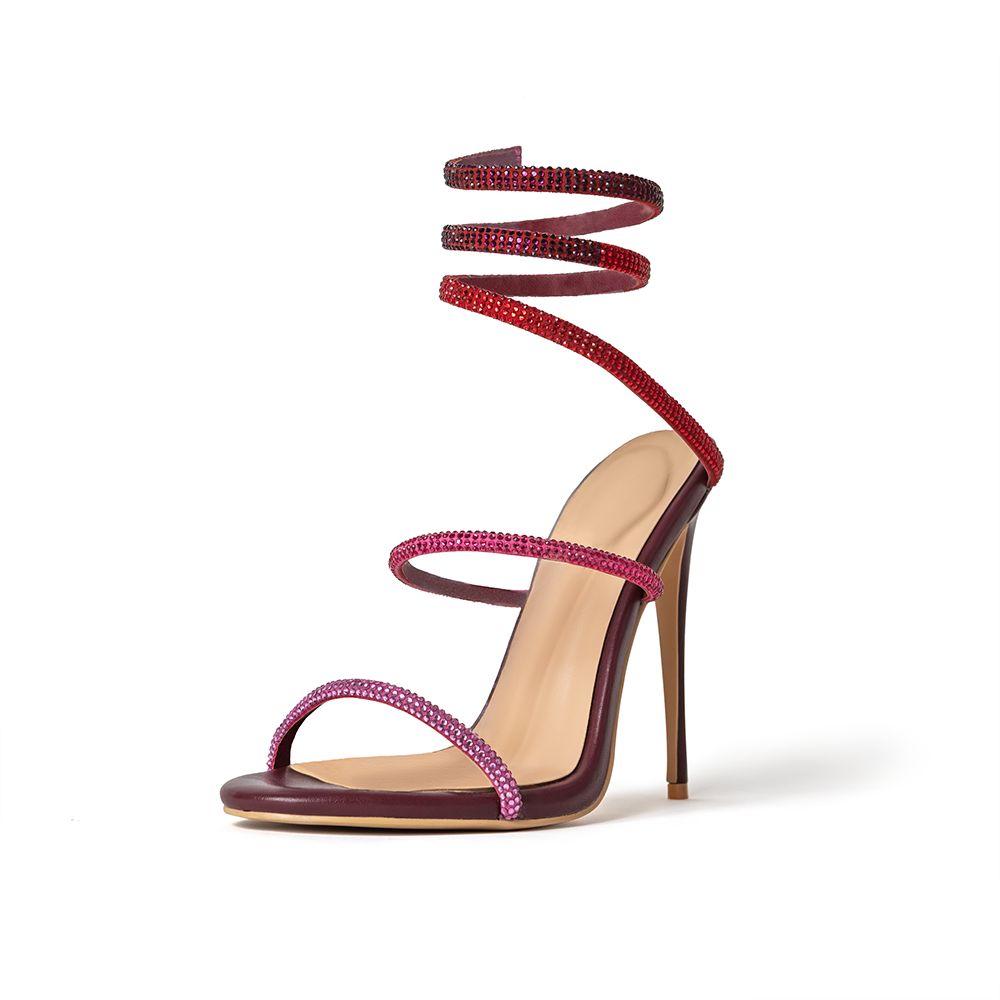 Aphrodite Red & Pink Wrap Open Toe Heels