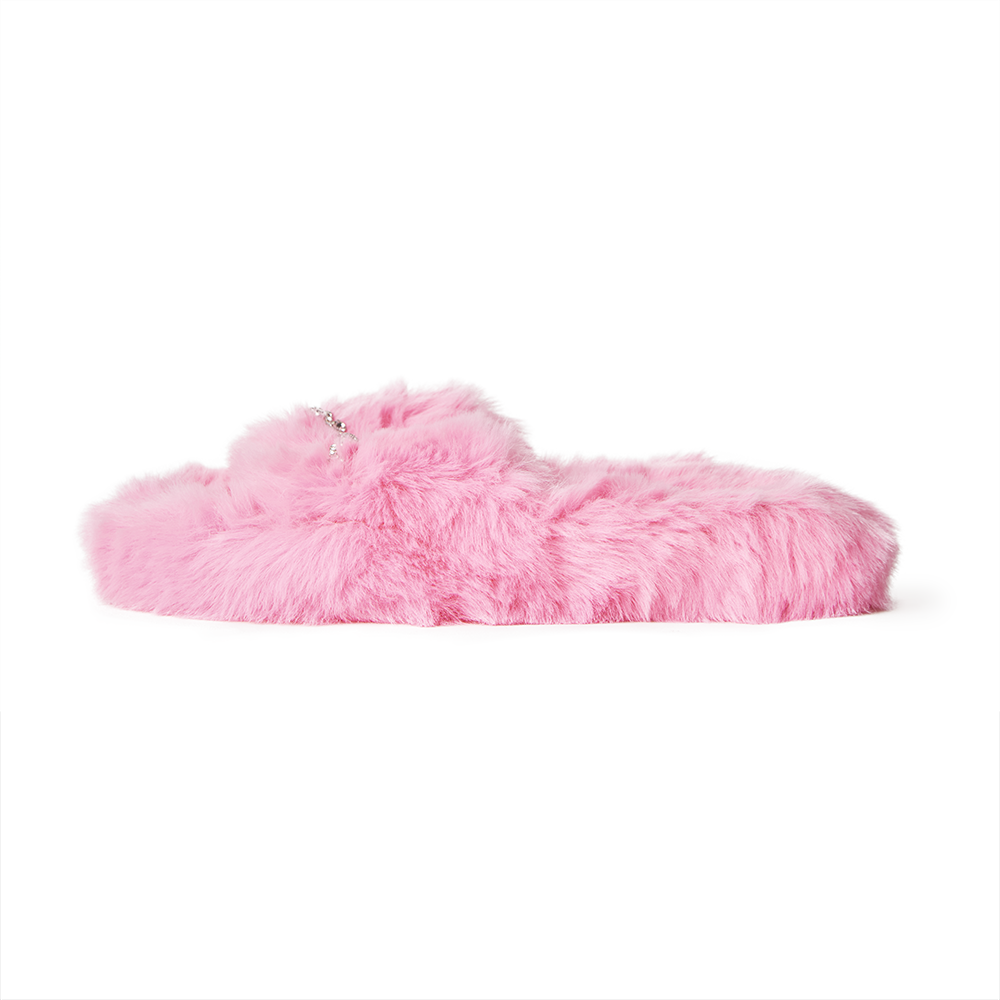Zsa Zsa Hot Pink Faux Fur Slides with Crystals
