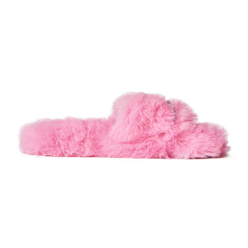 Zsa Zsa Hot Pink Faux Fur Slides with Crystals