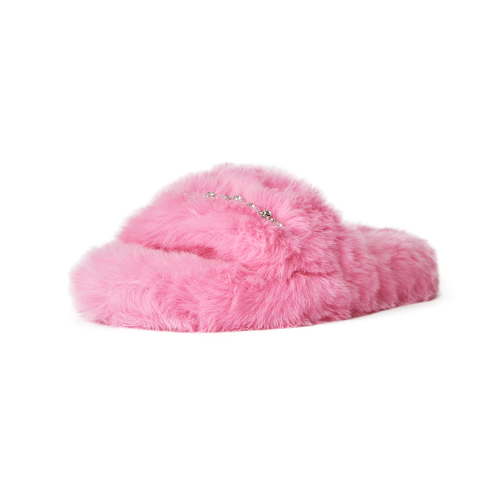 Zsa Zsa Hot Pink Faux Fur Slides with Crystals