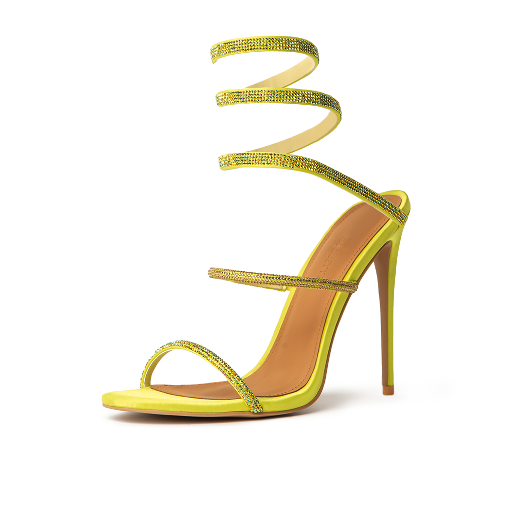 Aphrodite Chartreuse Ankle Wrap Open Toe Heels