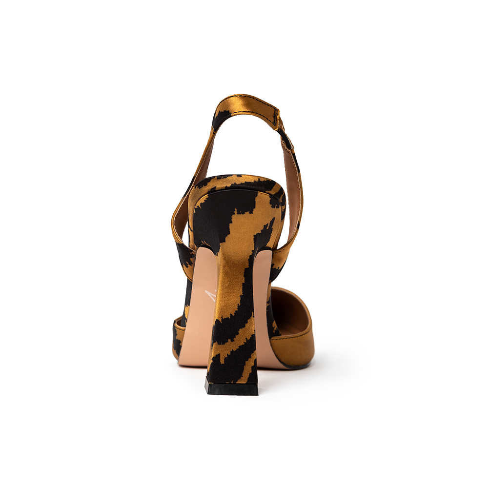 Farah Vegan Satin Tiger Print Slingbacks