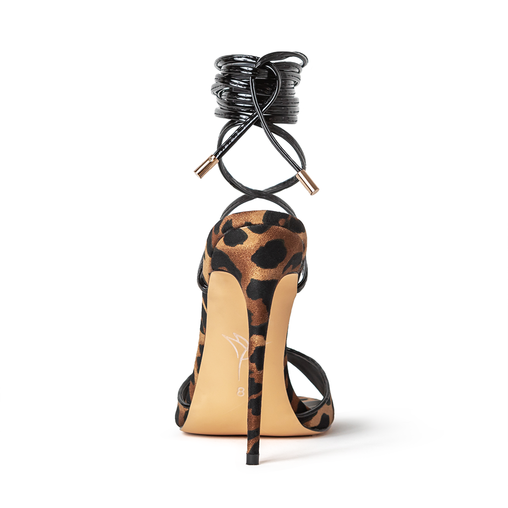 Monica Leopard Vegan Wrap Sandal Heels