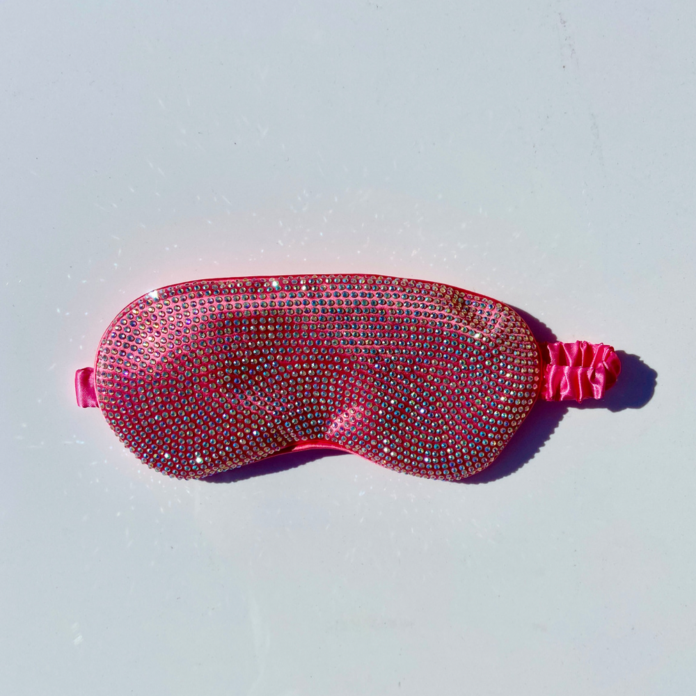 KIM Hot Pink Satin Crystal Sleep Mask