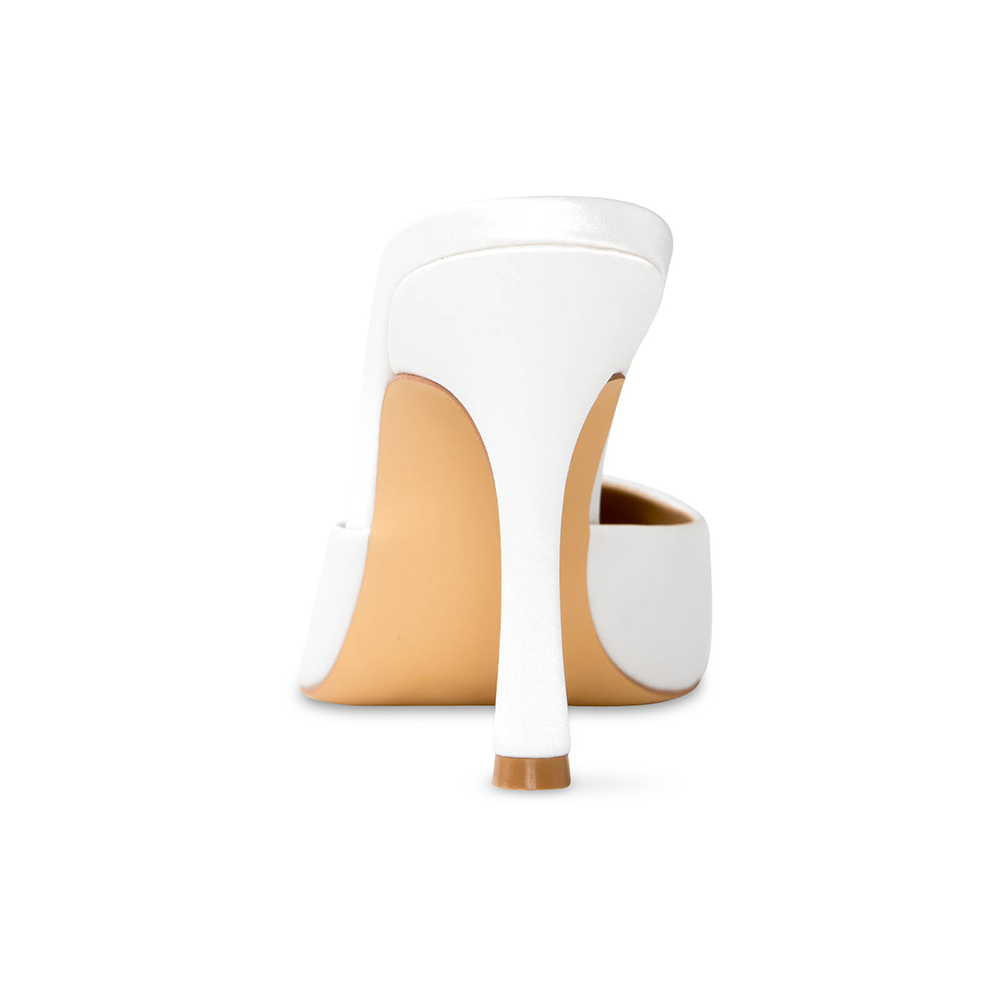 Di White Vegan Satin Removable Bow Mules