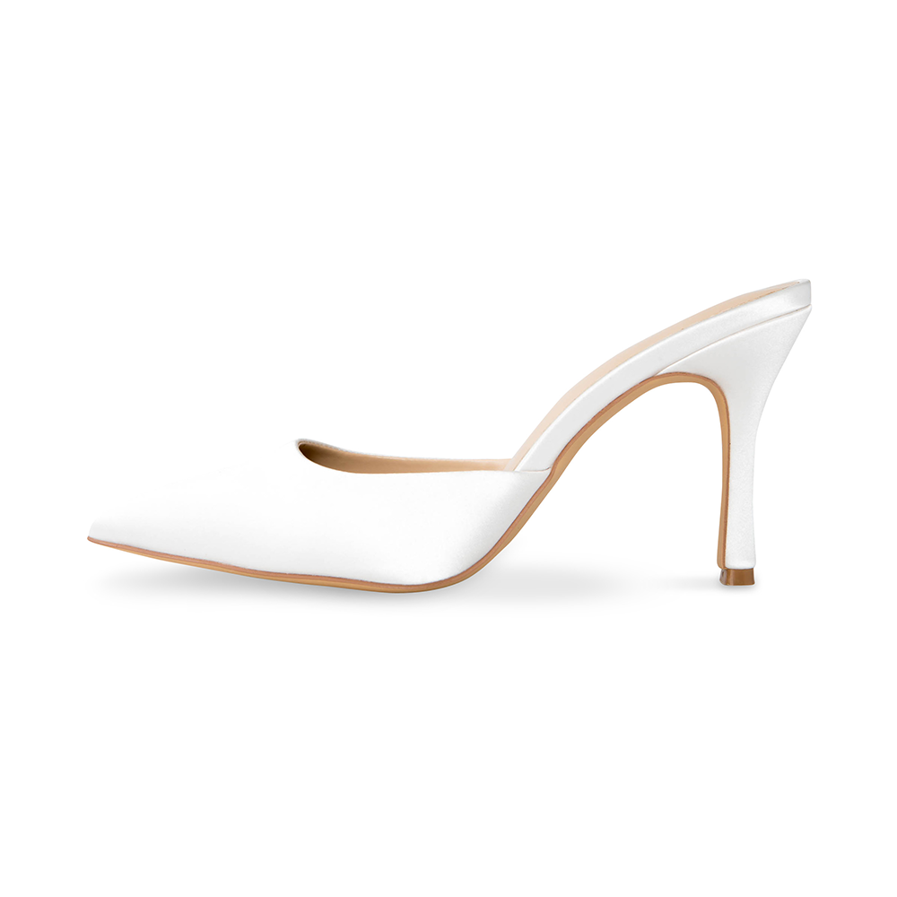 Di White Vegan Satin Removable Bow Mules