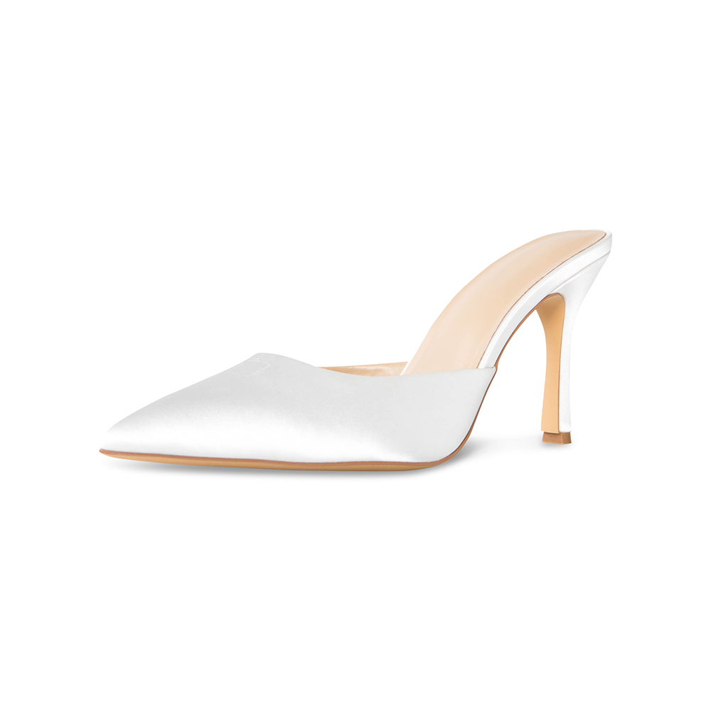 Di White Vegan Satin Removable Bow Mules