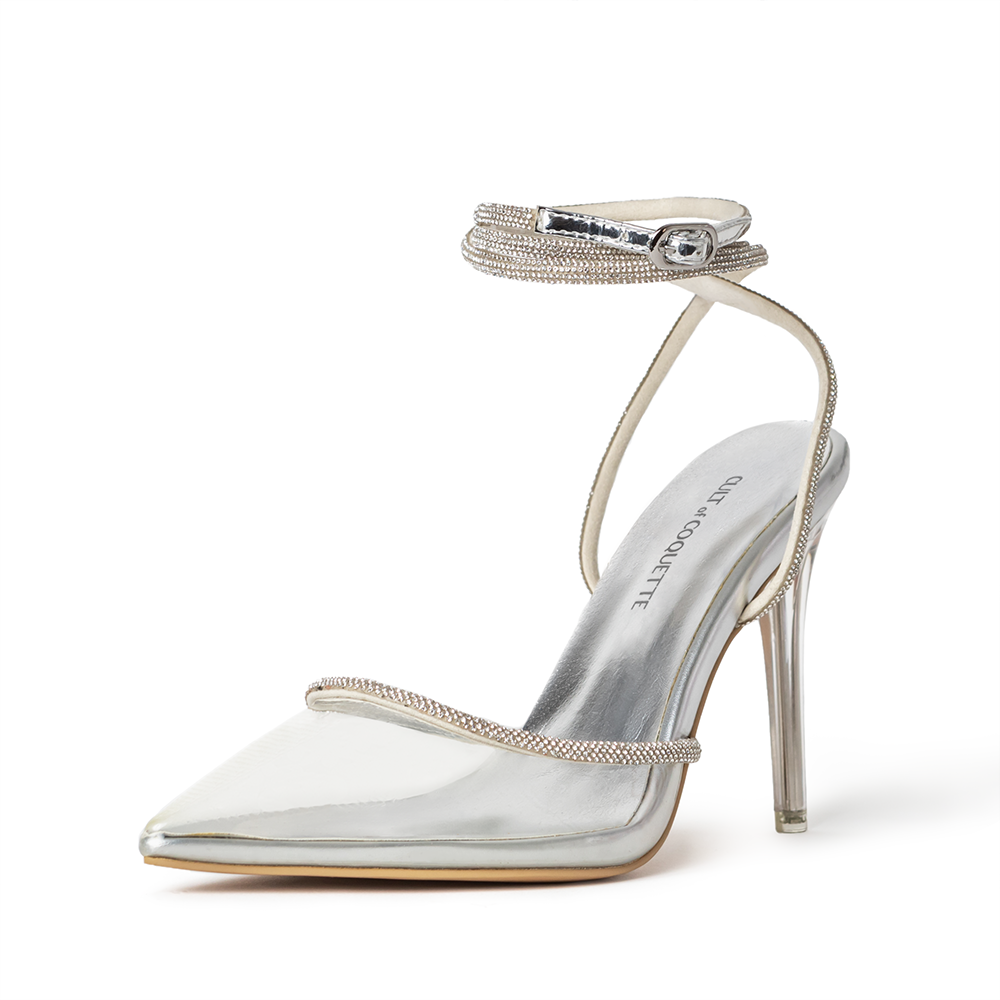 Ella Clear Glass Slippers with Crystal Ankle Tie