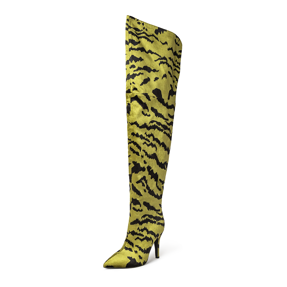 Jane green Velvet Tiger Print Thigh High Boots
