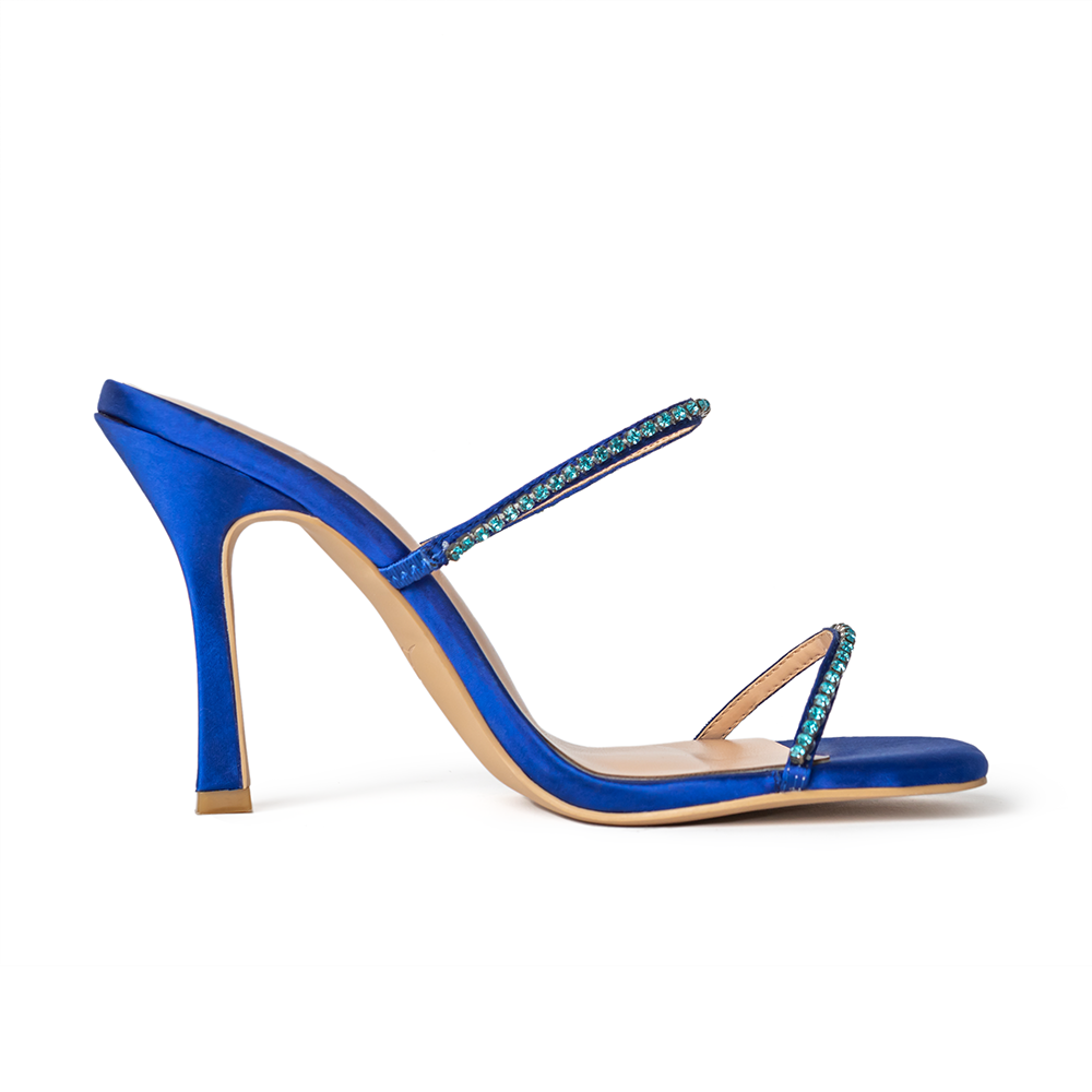 Julia Blue Satin Crystal Mules