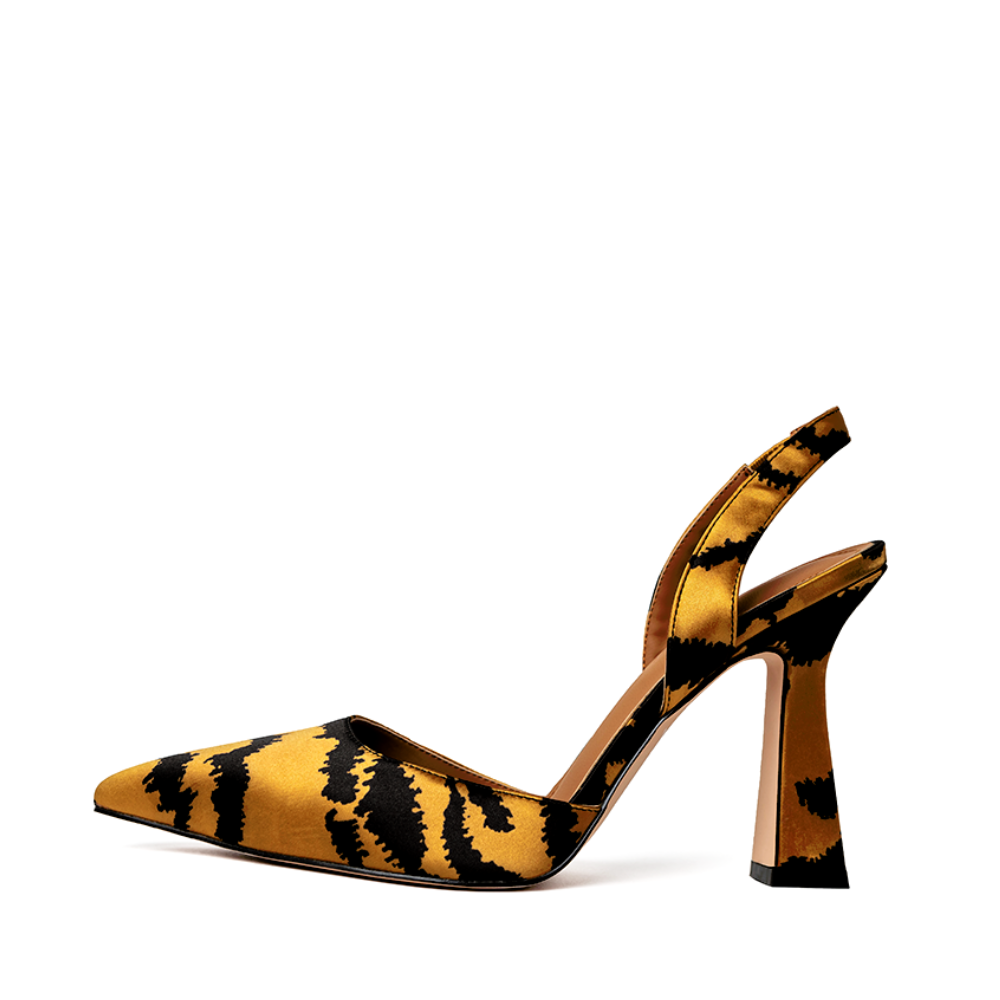 Farah Vegan Satin Tiger Print Slingbacks