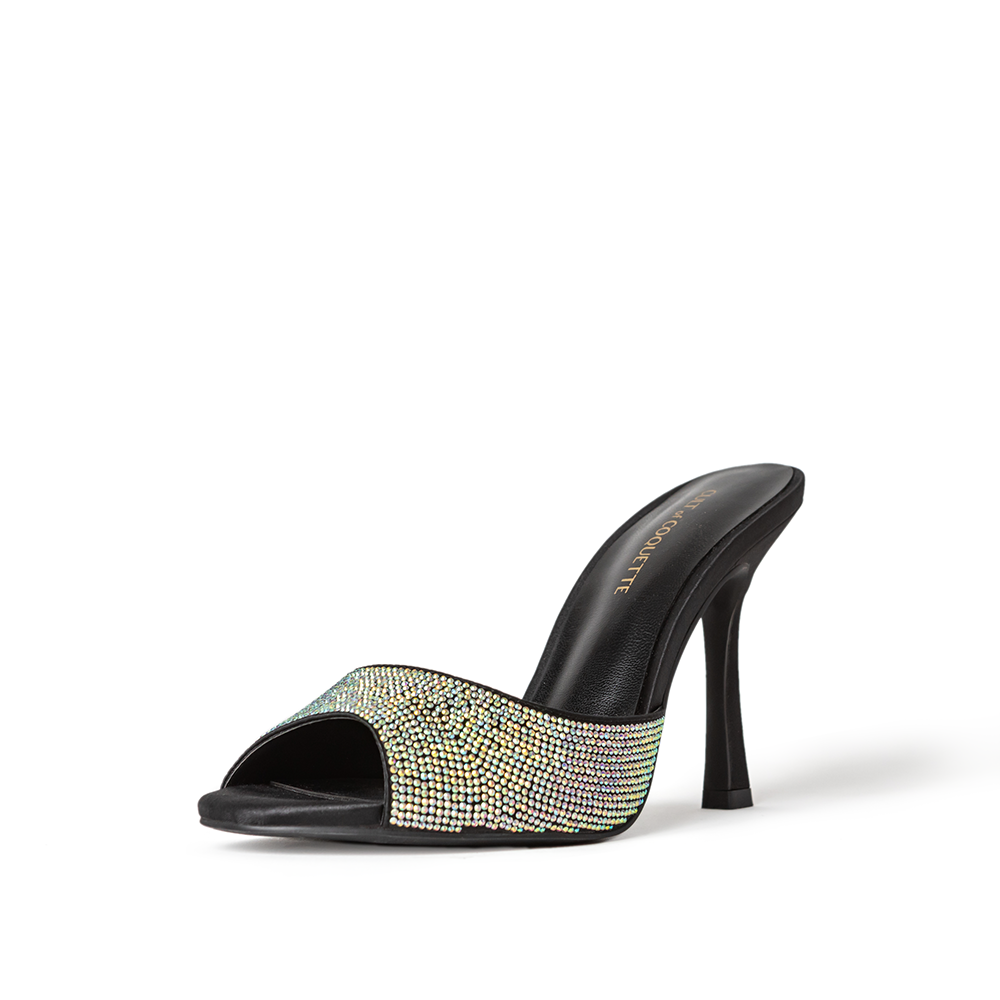 Yasmeen Black Satin & Crystal Mules