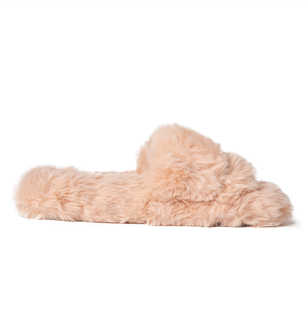 Zsa Zsa Peach Faux Fur Slides with Crystals