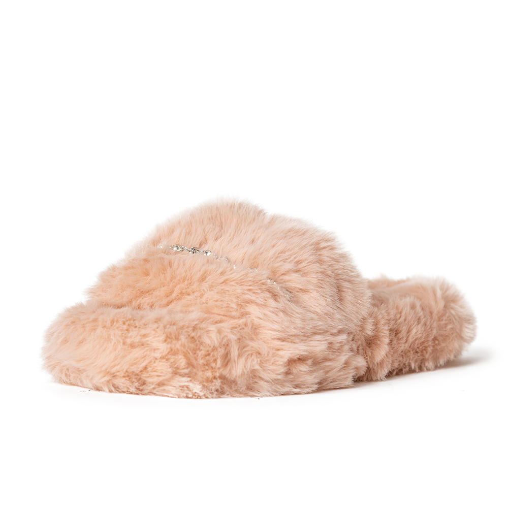 Zsa Zsa Peach Faux Fur Slides with Crystals