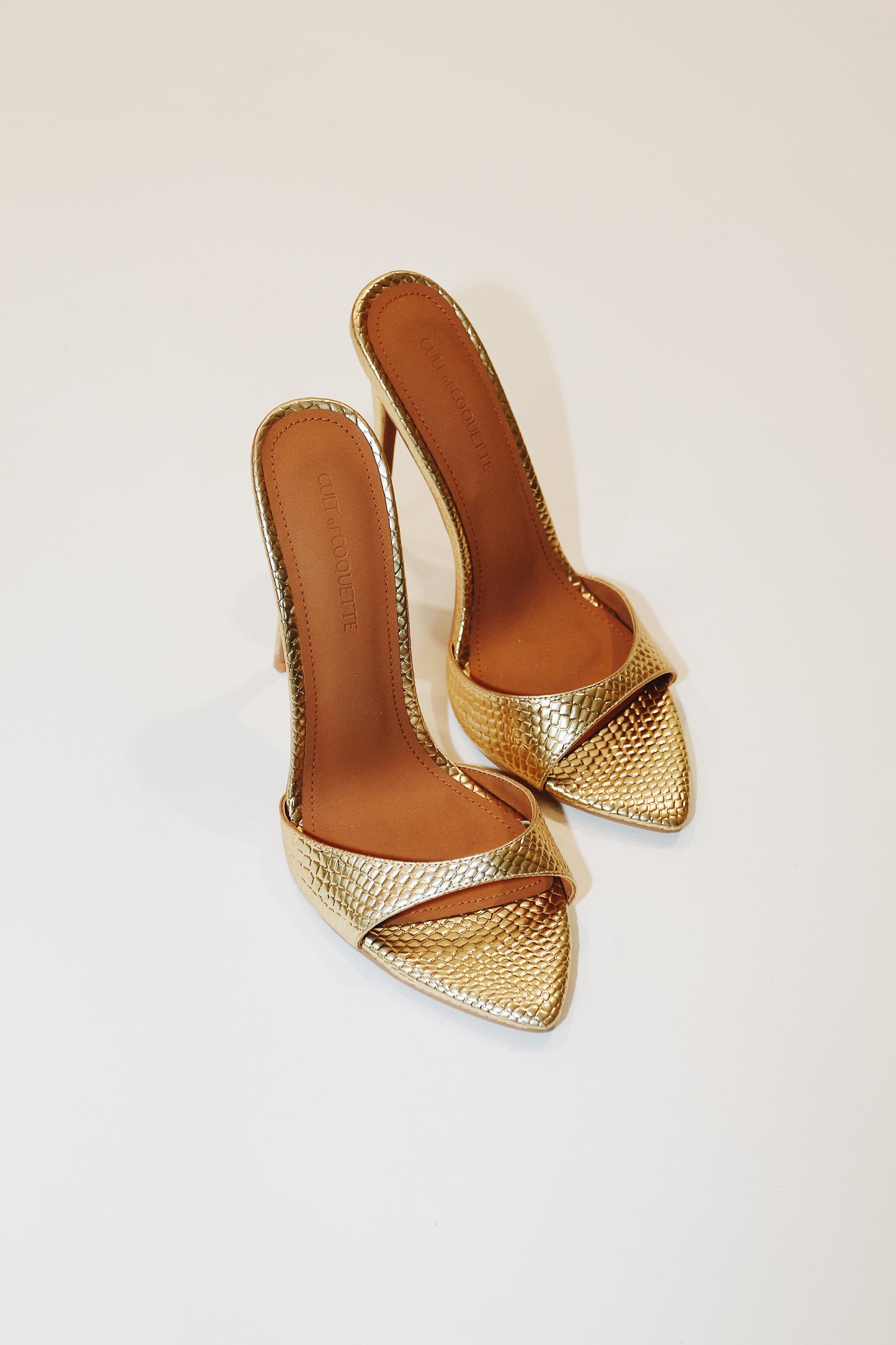 Gia Gold Reptile Vegan Mules 120 mm