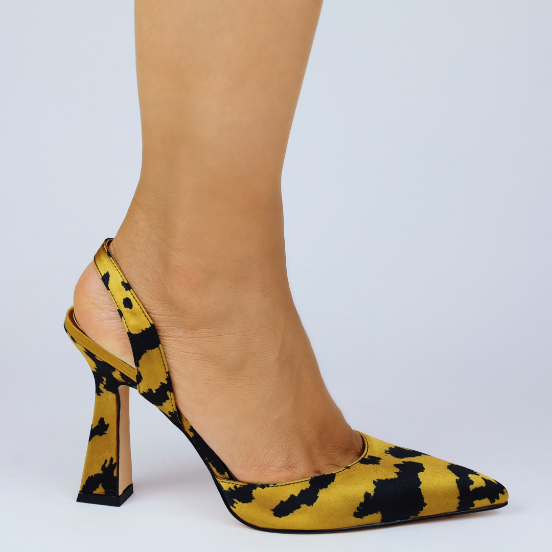 Farah Vegan Satin Tiger Print Slingbacks