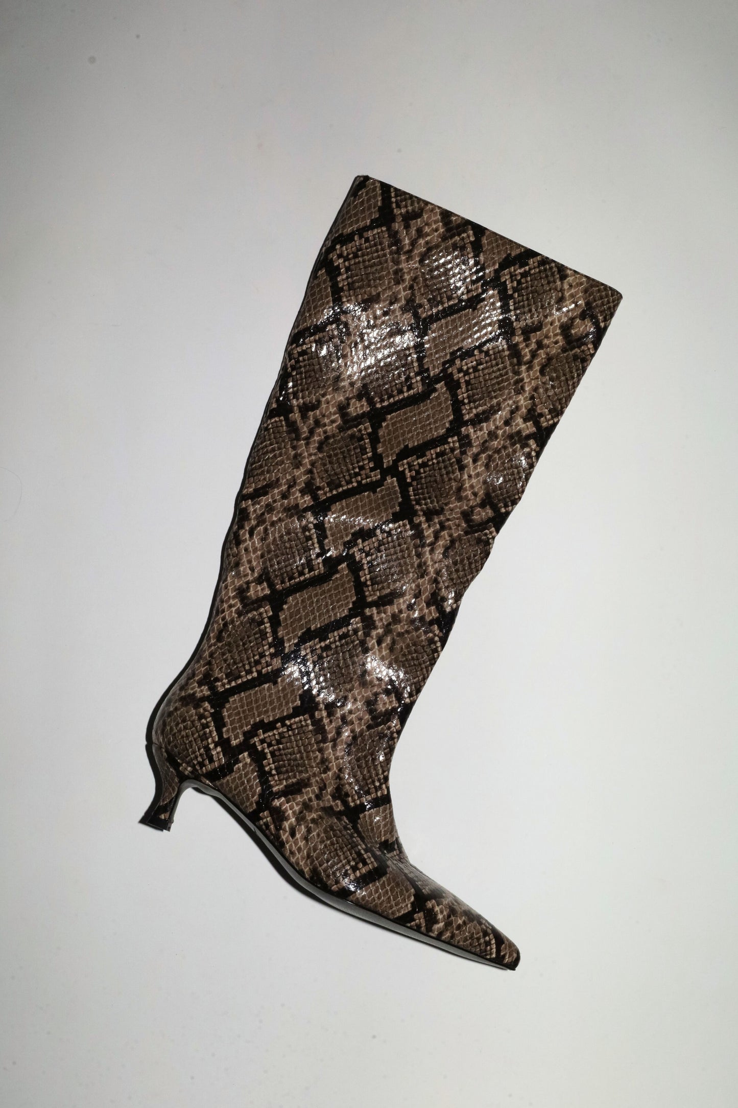 Tamara Beige Snake Vegan Leather Boots 50 mm